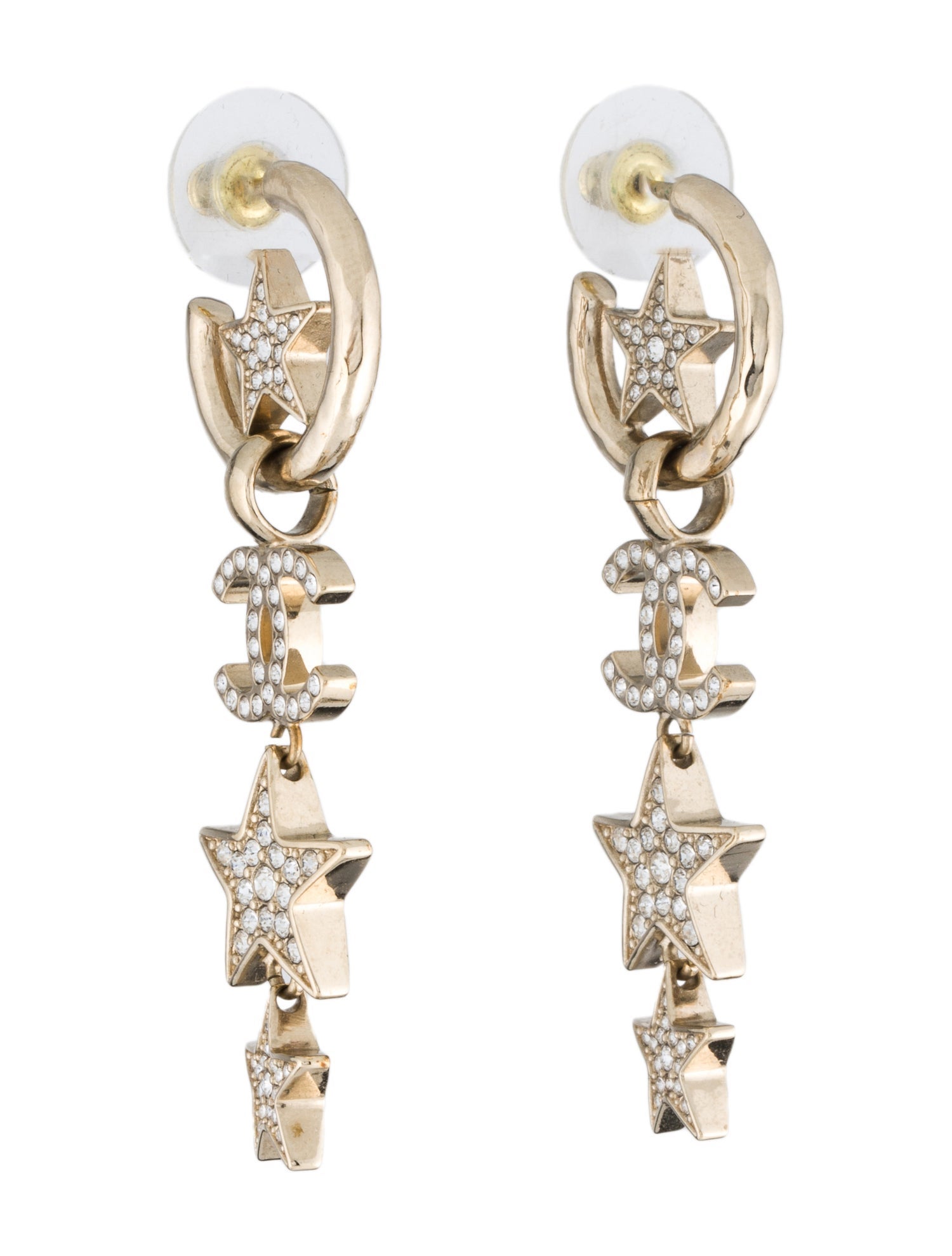Chanel 2023 Strass CC Star Drop Earrings